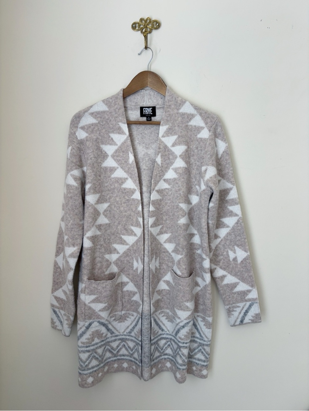 FRYE Southwestern Print Longline Cardigan Sweater Small